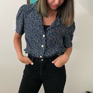 Vintage 80s Pearl-Button Blouse